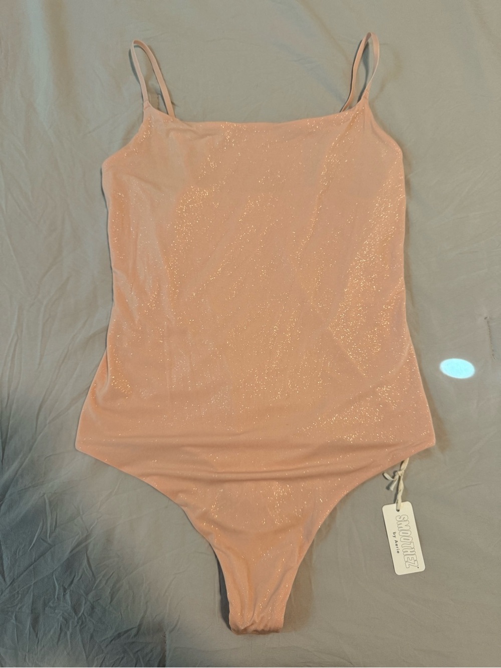 aerie Peach Sparkle Thong Bodysuit